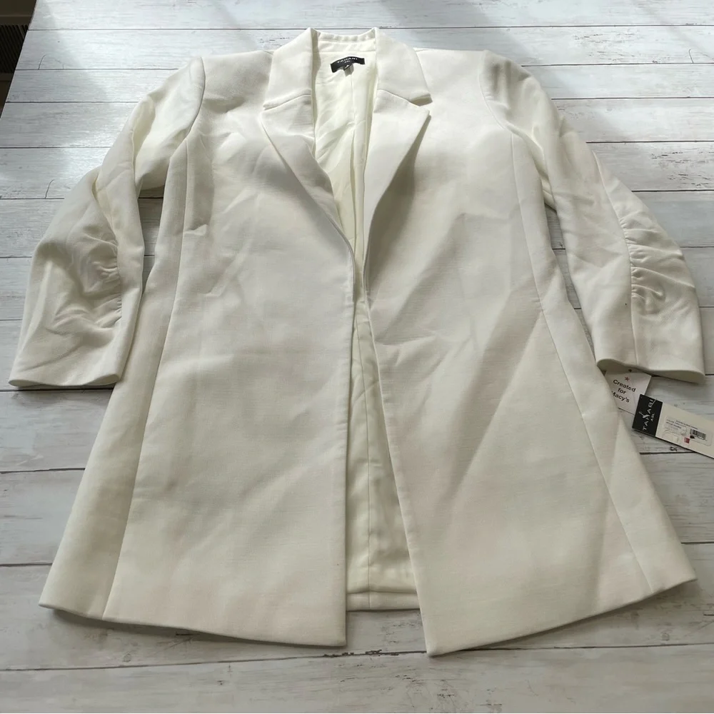 Tahari Asl Ruched Sleeve White Women Blazer Size 2 - Picture 8 of 11
